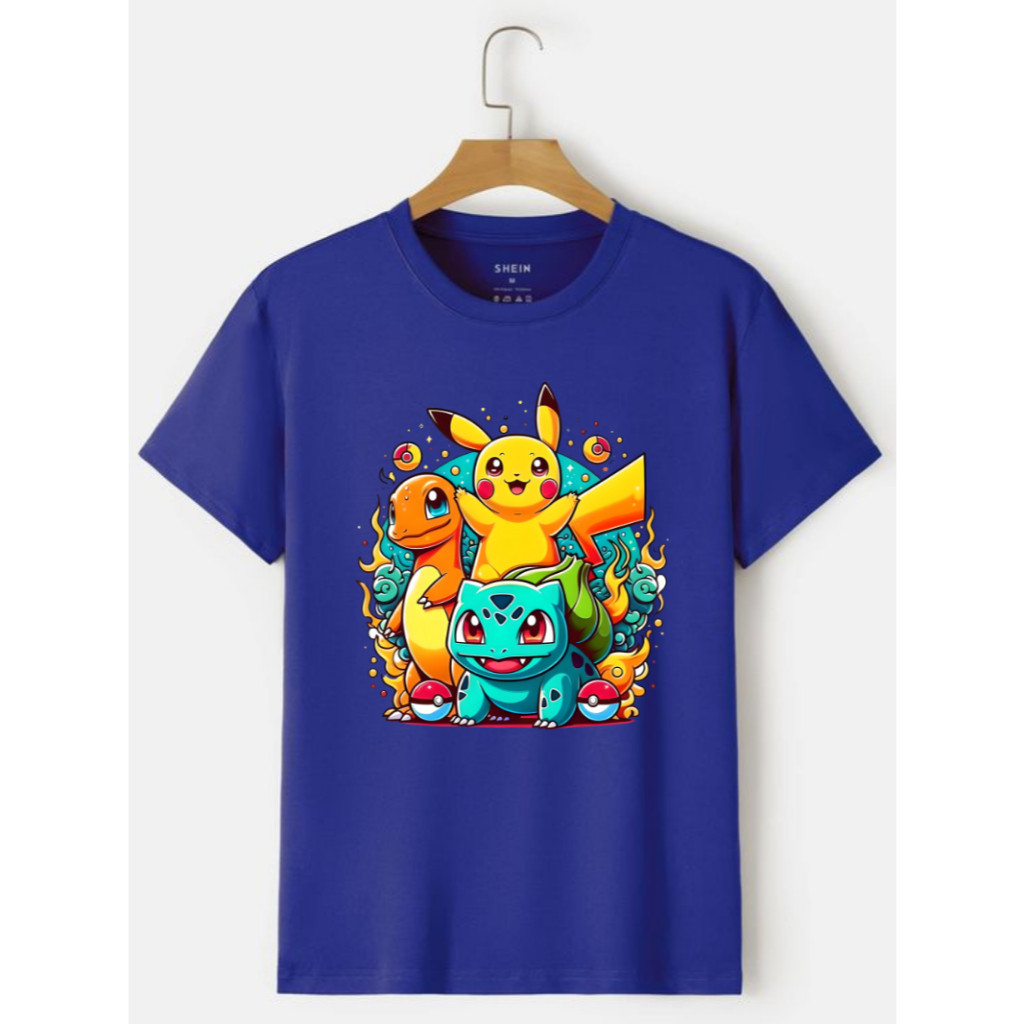 Camiseta Camisa blusa Pokémon  Pikachu Charmander Bulbasaur Adulto e Infantil algodão100% em Oferta na Shopee