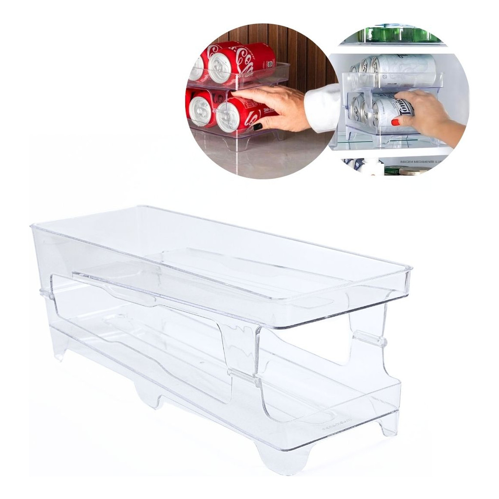 Organizador Latinhas Porta Latas Acrílico Geladeira 12 Unid Transparente