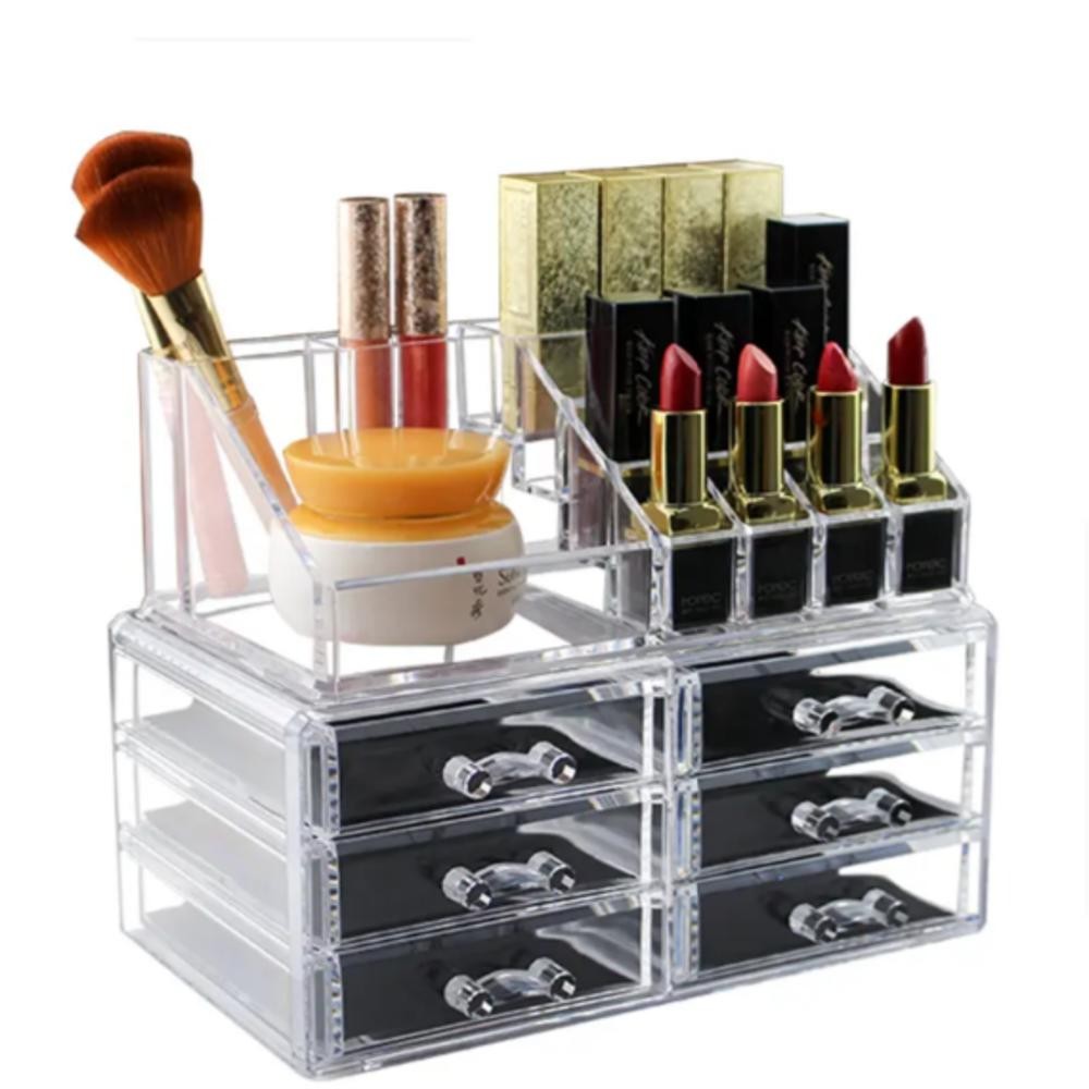 ORGANIZADOR MAQUIAGEM 6 GAVETAS ACRILICO 17 DIVISORIAS PORTA BATOM COSMETICOS CAIXA ESMALTE JOIAS
