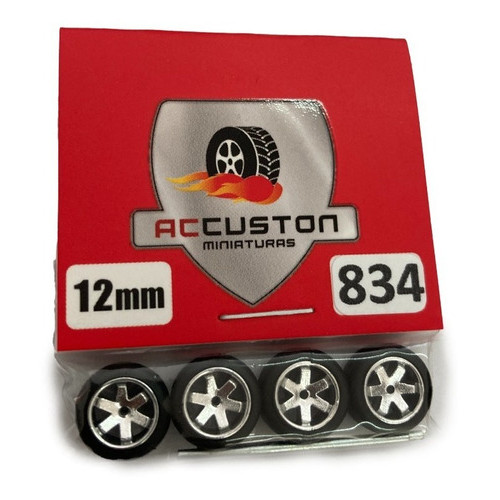 Rodas com pneu de borracha Para Customização de Hot Wheels Matchbox e Perfil Baixo 1/64  Ac Custon 12 mm modelo 834