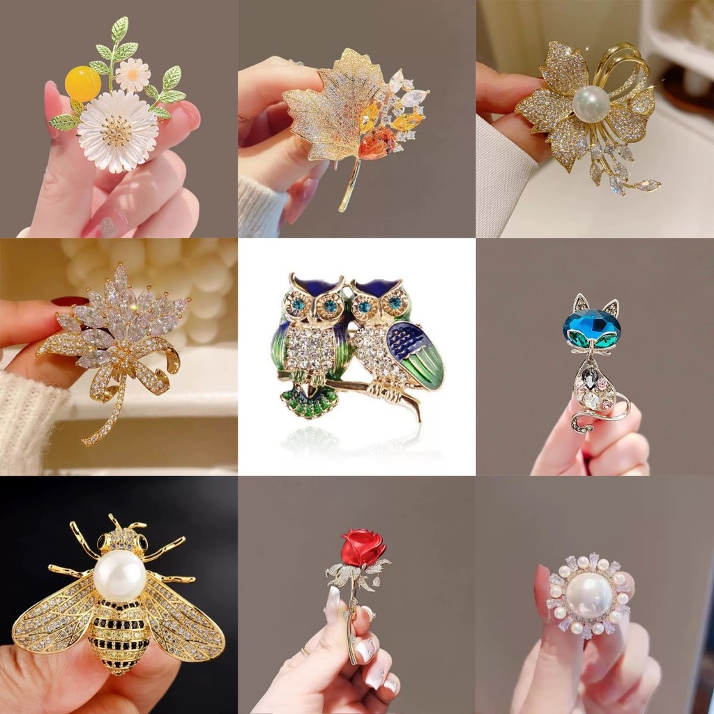 Broche Feminino 60 Estilos  Lenço de Caçaça com Borboleta e Pérola ✨ Presente Perfeito para Presentes