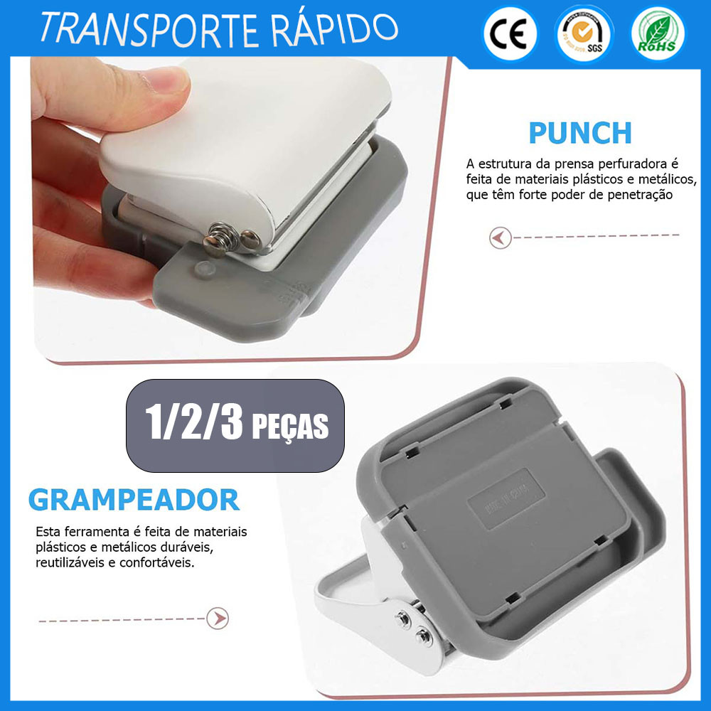 1/2/3x Furador Branco 6 Furos Manual Perfurador de Folhas Soltas Furador Redondo