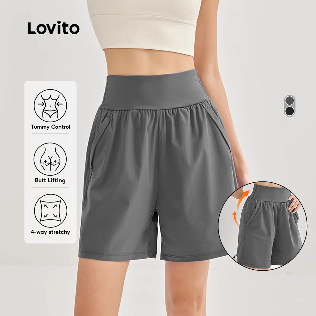(NEW) Lovito Shorts Esportivos Sem Costura Frontal Evite Exposições Acidentais Controle abdominal LNE116X013 em Oferta na Shopee