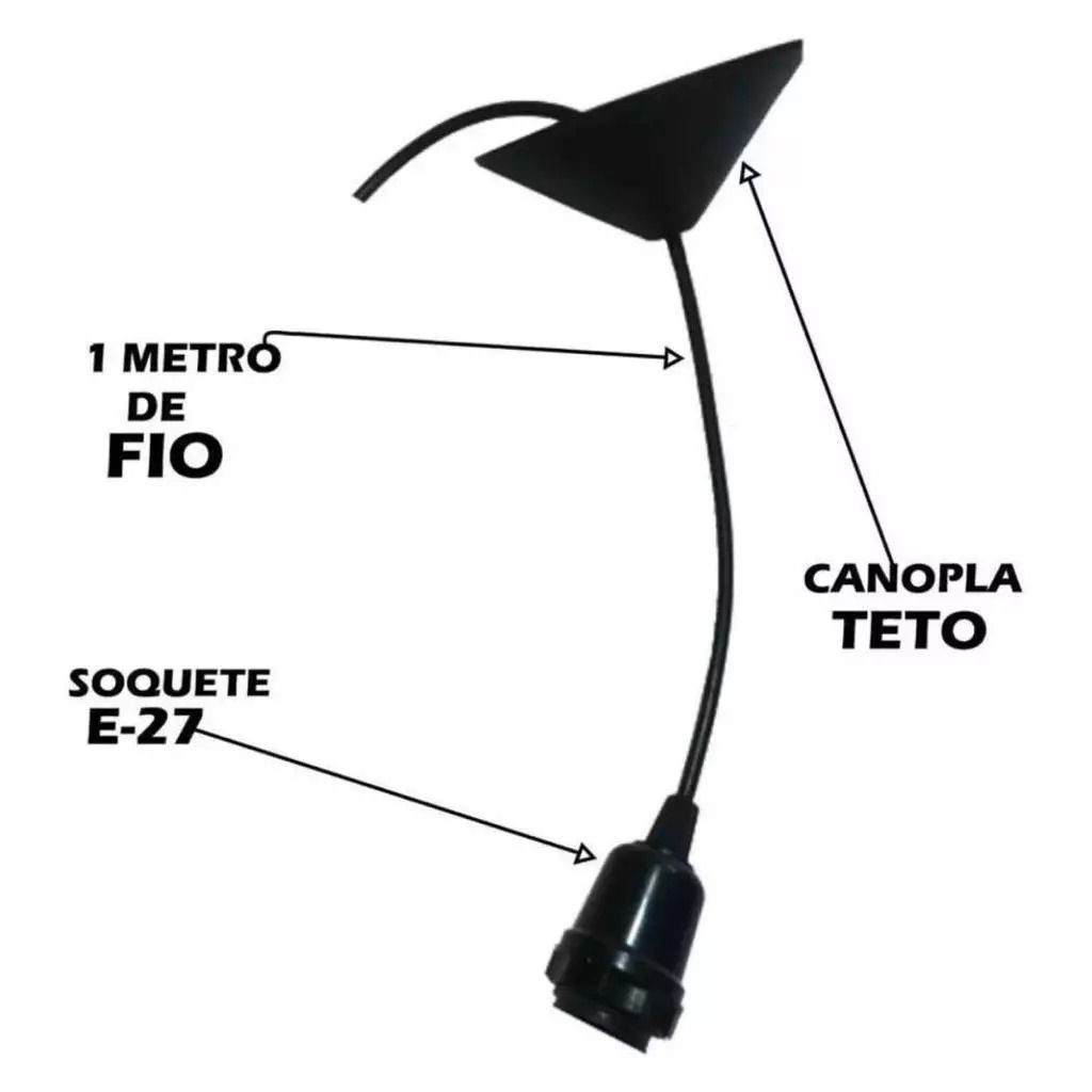 Fiação Luminaria Pendente Lustre 1m Preto em Oferta na Shopee