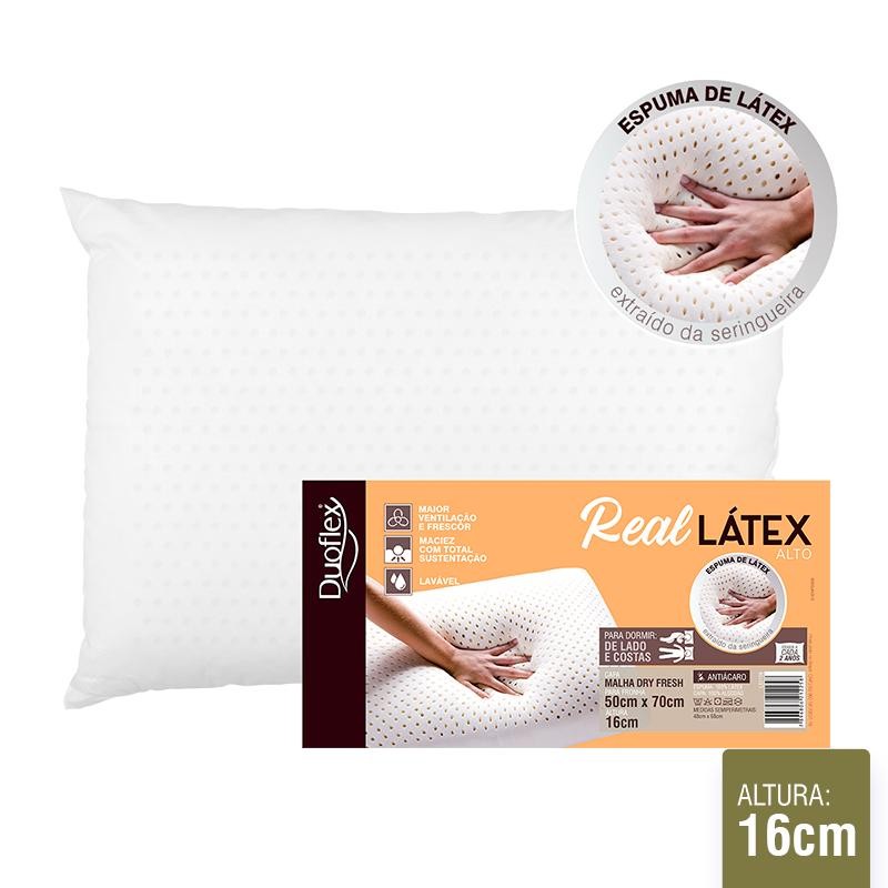 Travesseiro Real Látex Alto Lavável Antiácaro Duoflex Cor Branco 50X70X16 CM