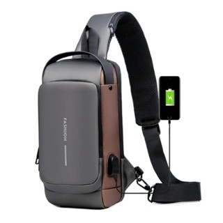 Bolsa Masculina de Ombro à Prova d’Água e Antifurto com Carregamento USB e Trava de Código em Oferta na Shopee
