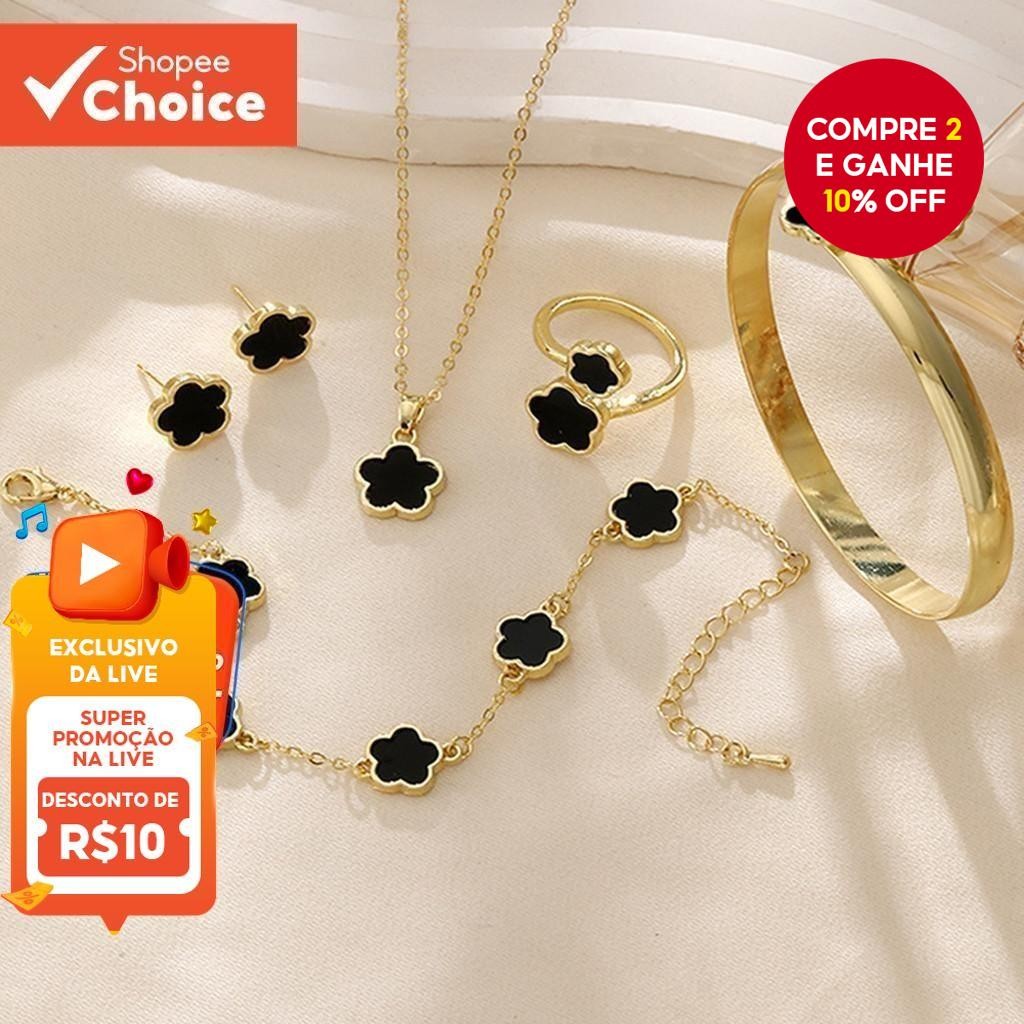 Conjunto De Colar De Cinco Flores Coreano 5 Peças Ouro Joias De Alta Qualidade Presente Para Melhor Amigo