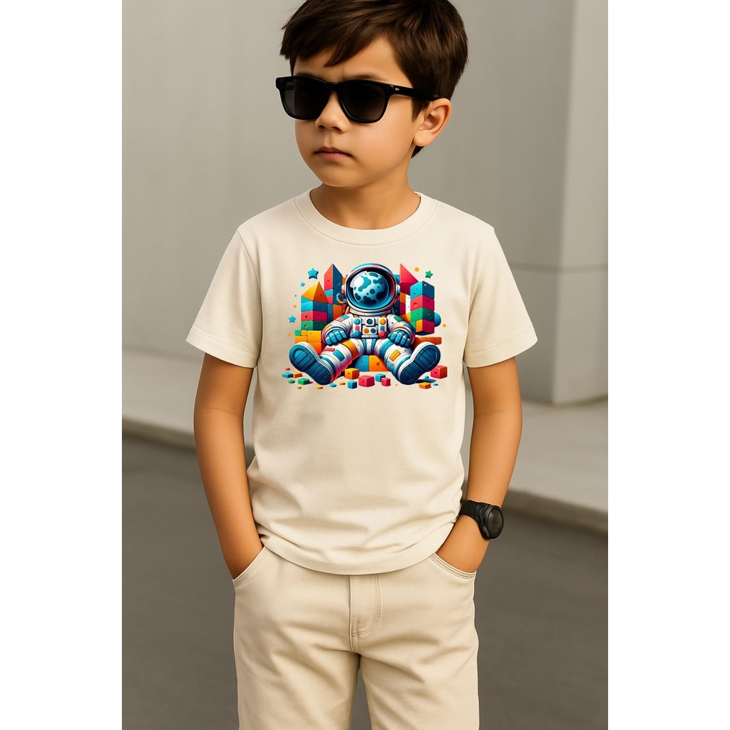 Camiseta Algodão Astronauta Infantil Presente Criativo Dia das Crianças Conforto e Estilo