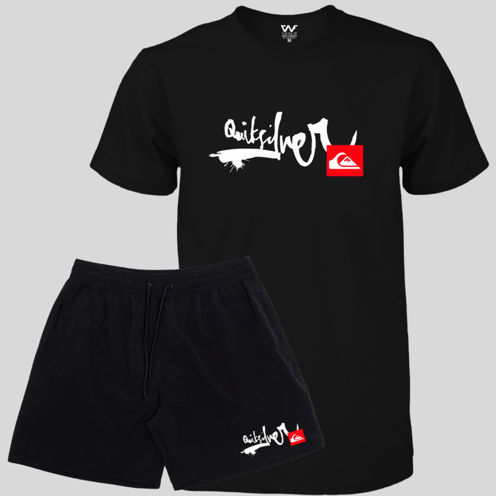 Conjunto Quiksilver Short Elastano + Camiseta Algodão Masculina