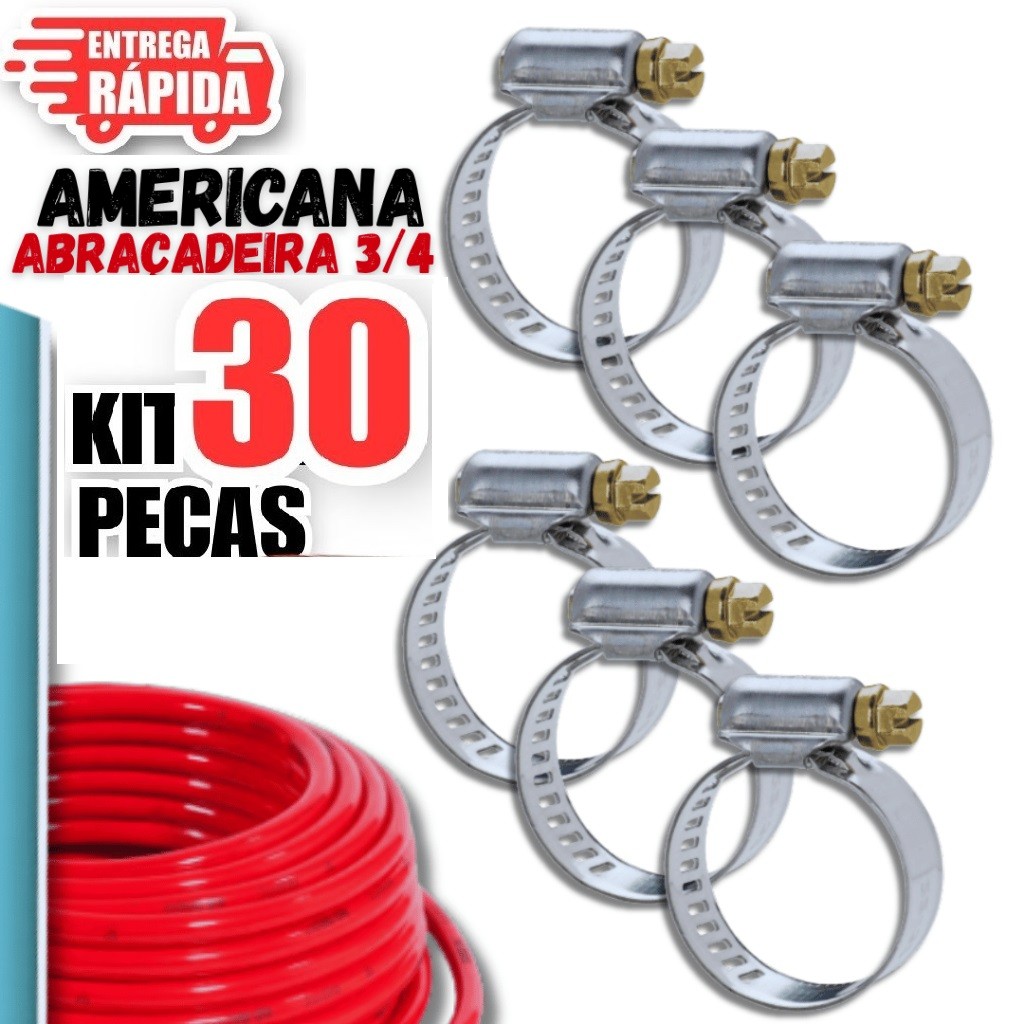30 Peças Abraçadeiras Americana 3/4 de Inox Vazado e Parafuso para Mangueiras de Gás Utilidades