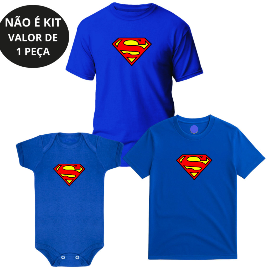 Camiseta Infantil Juvenil Body bebê e Adulto Unissex SUPER MAN Camisa Para Diversas Ocasiões, Familia, Festa Tematica