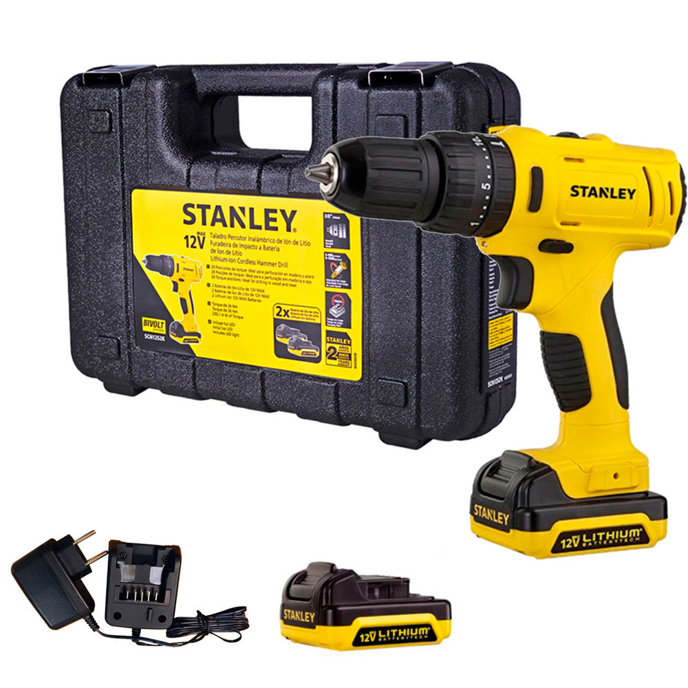 Furadeira Parafusadeira de impacto 3/8' a bateria 12 volts 2 baterias com e maleta - SCH121S1K - Stanley
