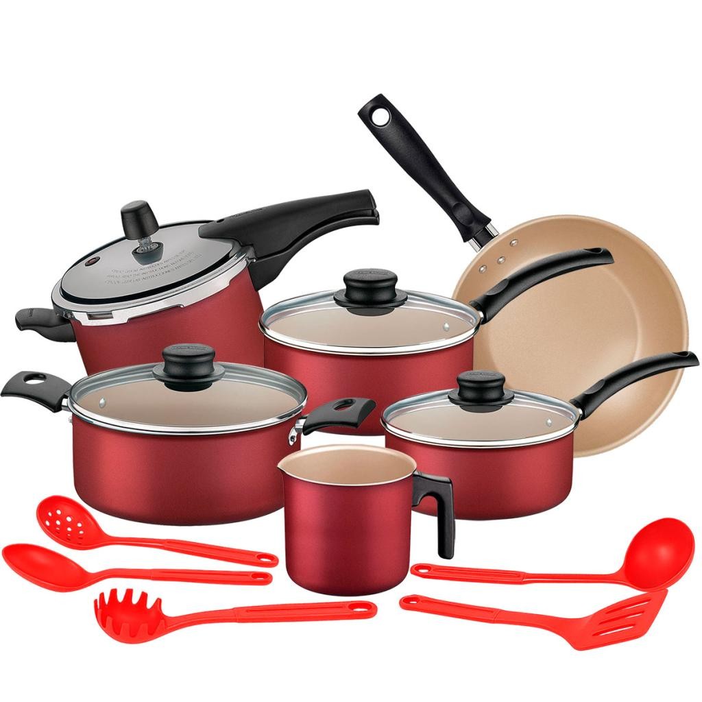 Jogo de Panelas Turim Tramontina com Panela de Pressão Vancouver Vermelho 4,5L 11pçs