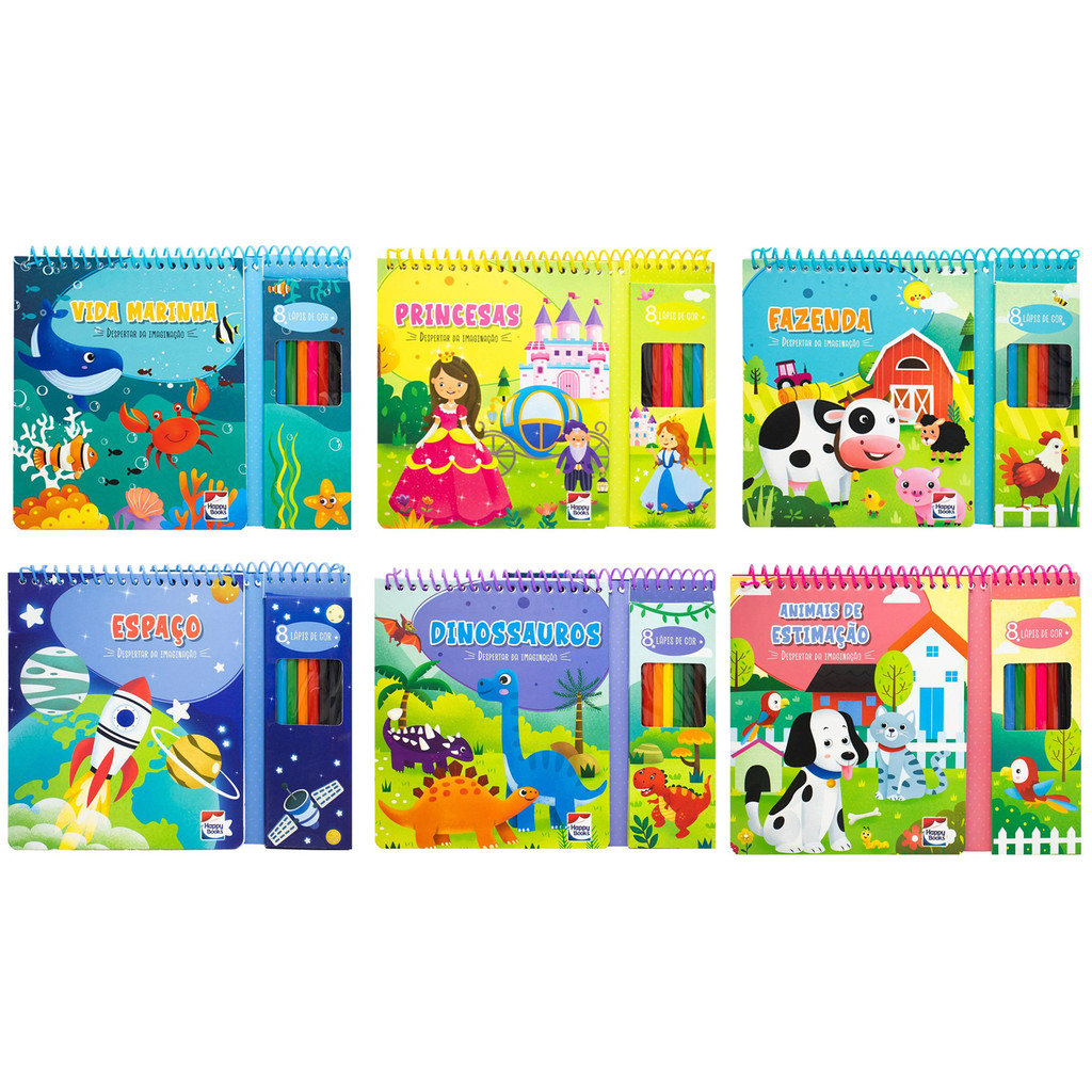 Livro Infantil Despertar da Imaginação – Bloco de Colorir com 8 Lápis de Cor e Adesivos