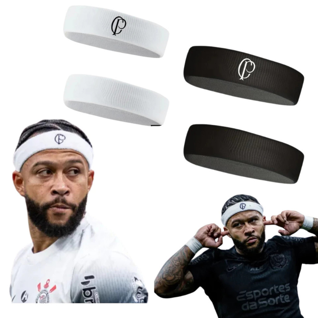 Kit 2 Testeira Faixa Corinthians Memphis Depay CP BORDADA - Timão Elastano