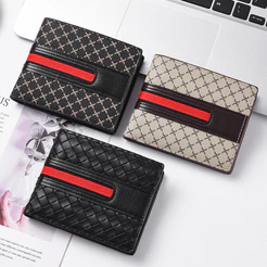 CHENXIAOHONG Carteira Masculina Tri-Fold , Slots Múltiplos , Tecido À Mão , Moda , Slim e Casual