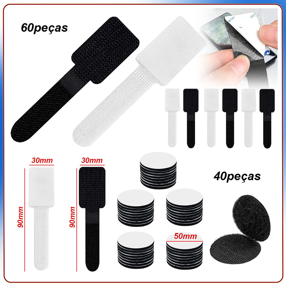 100x fivela de velcro + gancho de fixação de plugue + velcro redondo
