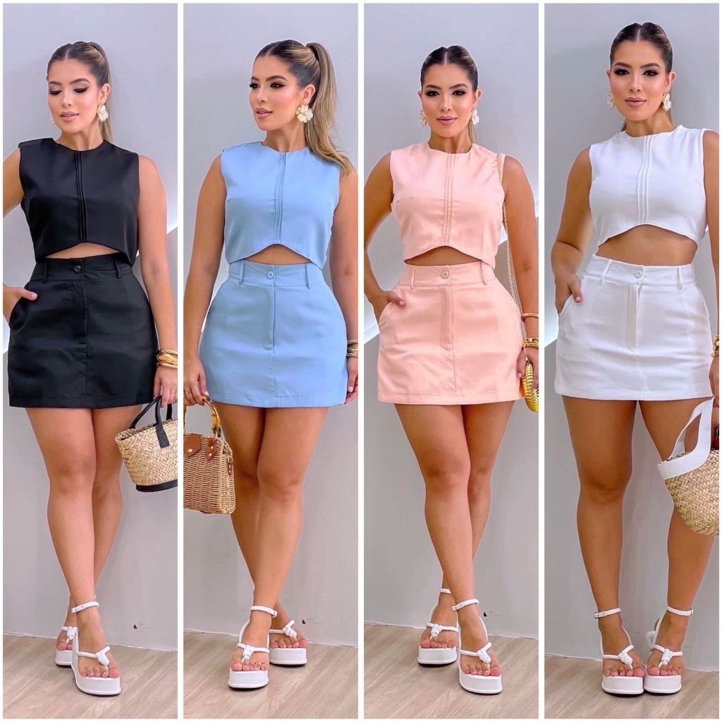 Conjunto Moderno de Alfaiataria com Croped Zíper Elegante em Oferta na Shopee