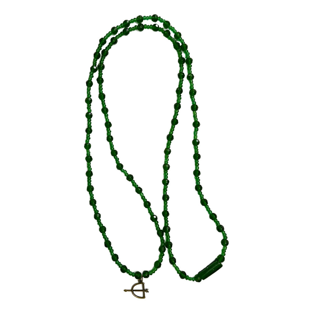 Guia Oxóssi Com Pingente E Firma Murano Umbanda 60cm Cristal Verde