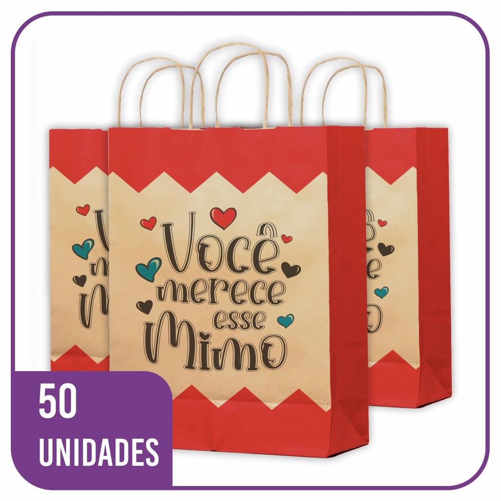 Sacola Kraft para Presente Mimo 50 Unidades - PP (18x10x25)