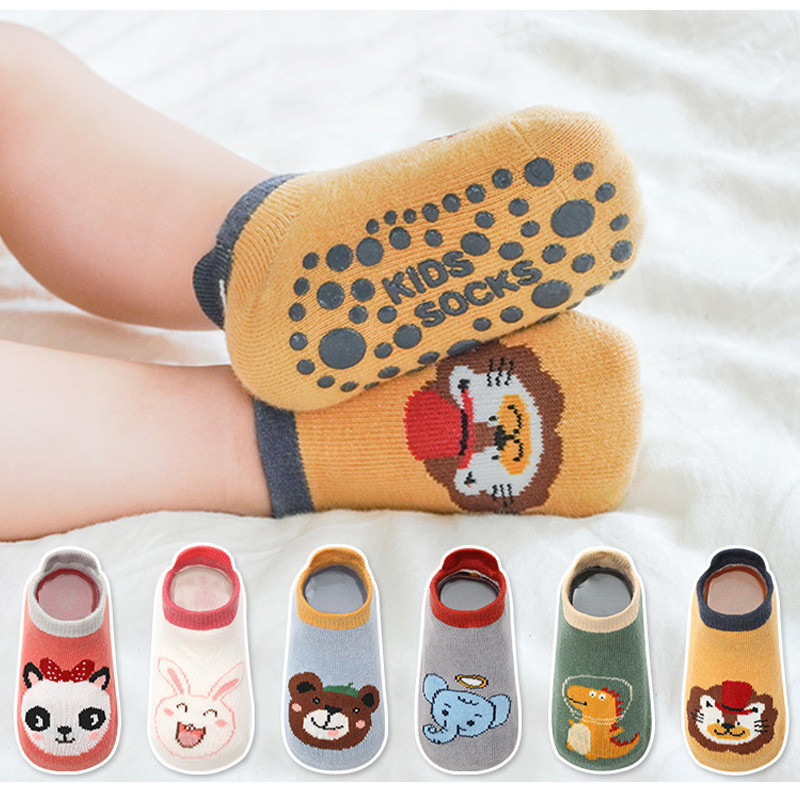 3 Pares Meia Infantil Antiderrapante Cor Menina Menino Bebê-Bazar inter