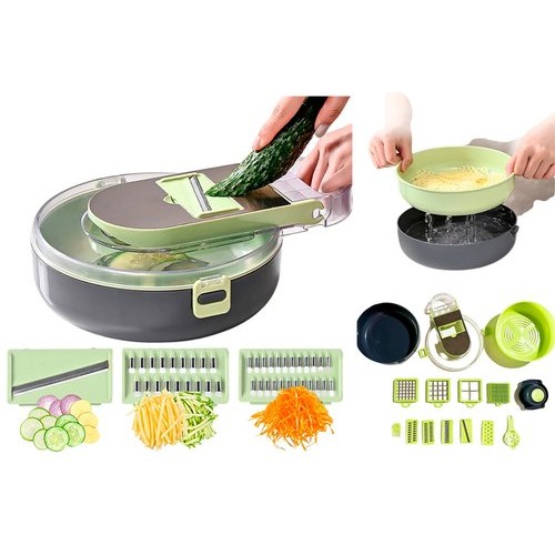 Kit Cortador Ralador Fatiador Picador Legumes Frutas Alimentos Multifuncional Jogo 15 Pecas Cozinha