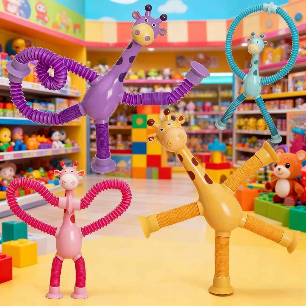 Pop Tube Esticável com Ventosa - Modelo Girafa ou Robô, Brinquedo Sensorial Infantil
