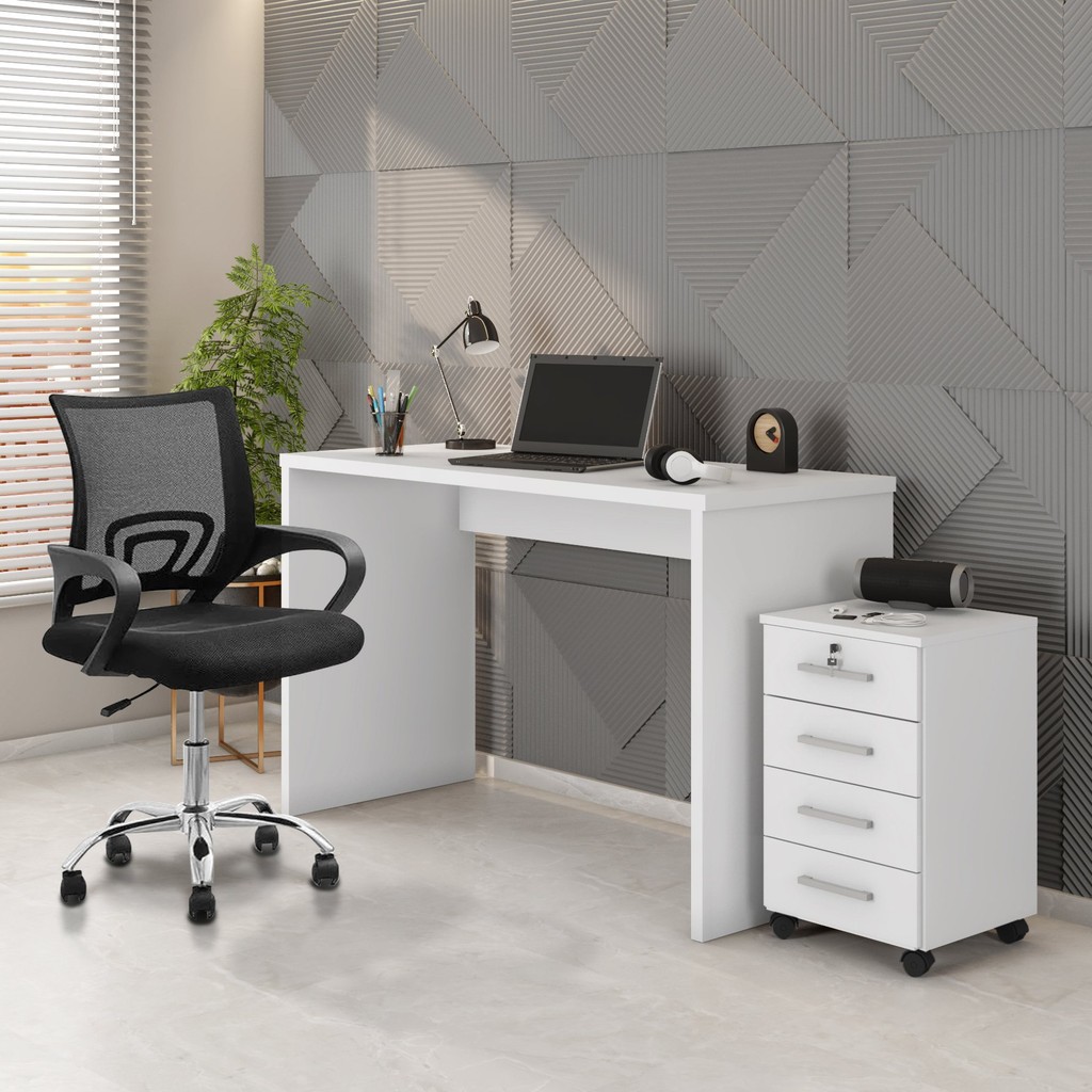 Escrivaninha Mesa Escritório 127cm com Gaveteiro com Chave Gávea Branco em Oferta na Shopee