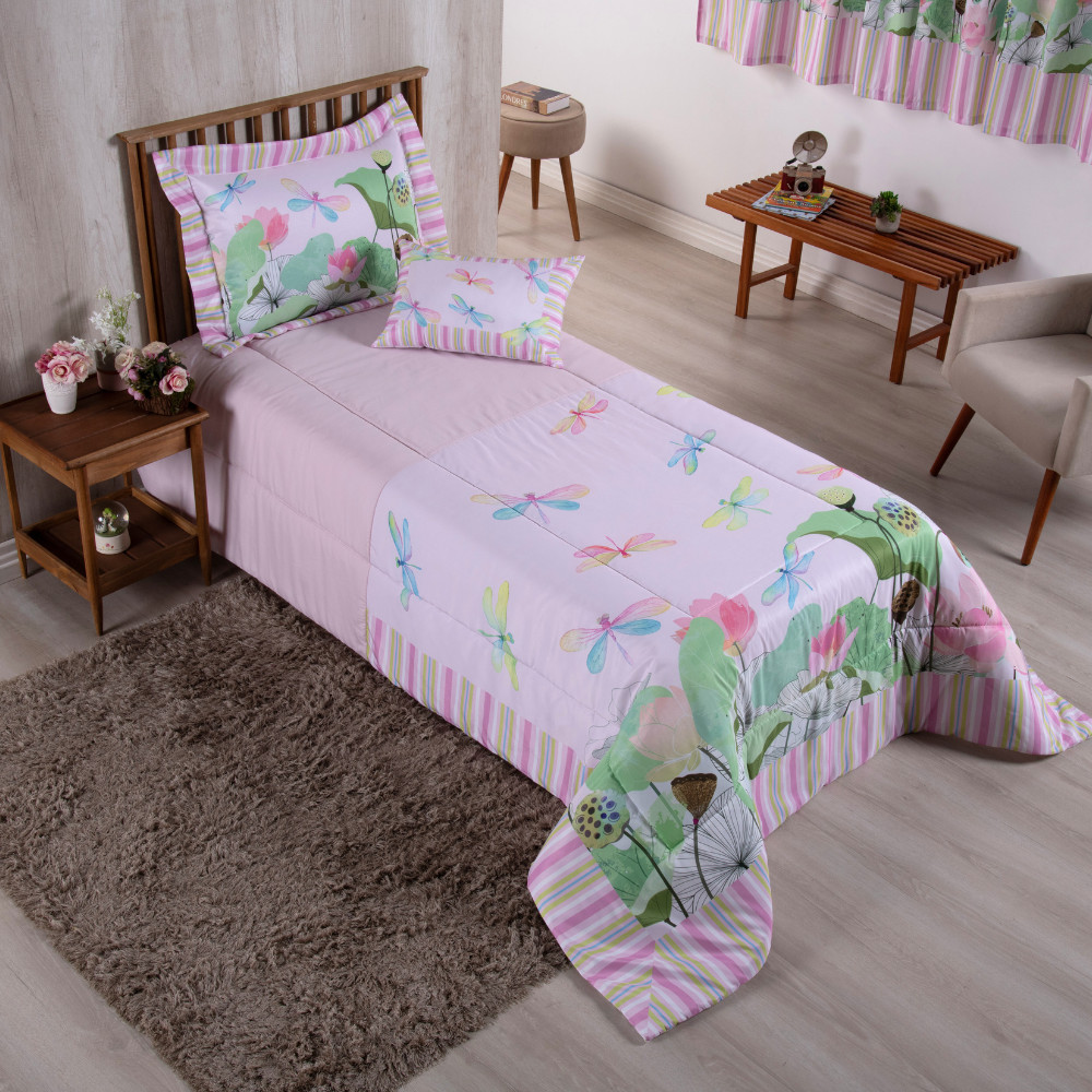 Kit 4 Pçs Edredom Girl Solteiro Infantil e Juvenil 300 fios 2,50x1,90m Estampa Digital Menina