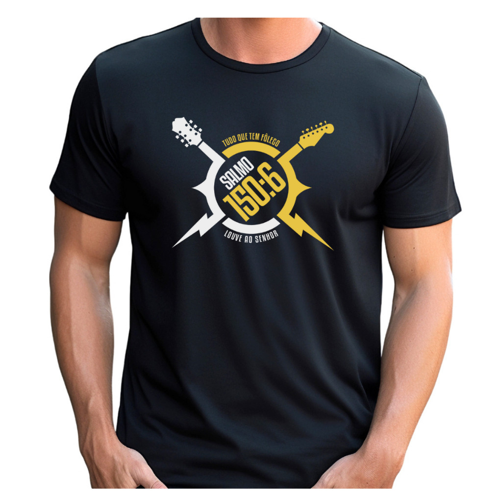Camiseta Masculina 100% Algodão Cristã Cores Estampas Diversas Para Músicos Louve ao Senhor