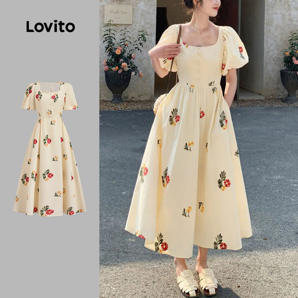 Lovito Vestido Casual Floral Padrão Estrutura Linha Primavera/Verão Multicolorido Para Mulheres L135A2D288 em Oferta na Shopee