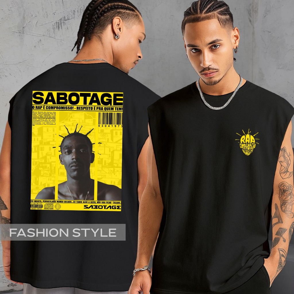 Regata Oversized Sabotage Mun Rá Rap Rapper Canão Estampa Regata Machão Blusa Cavada
