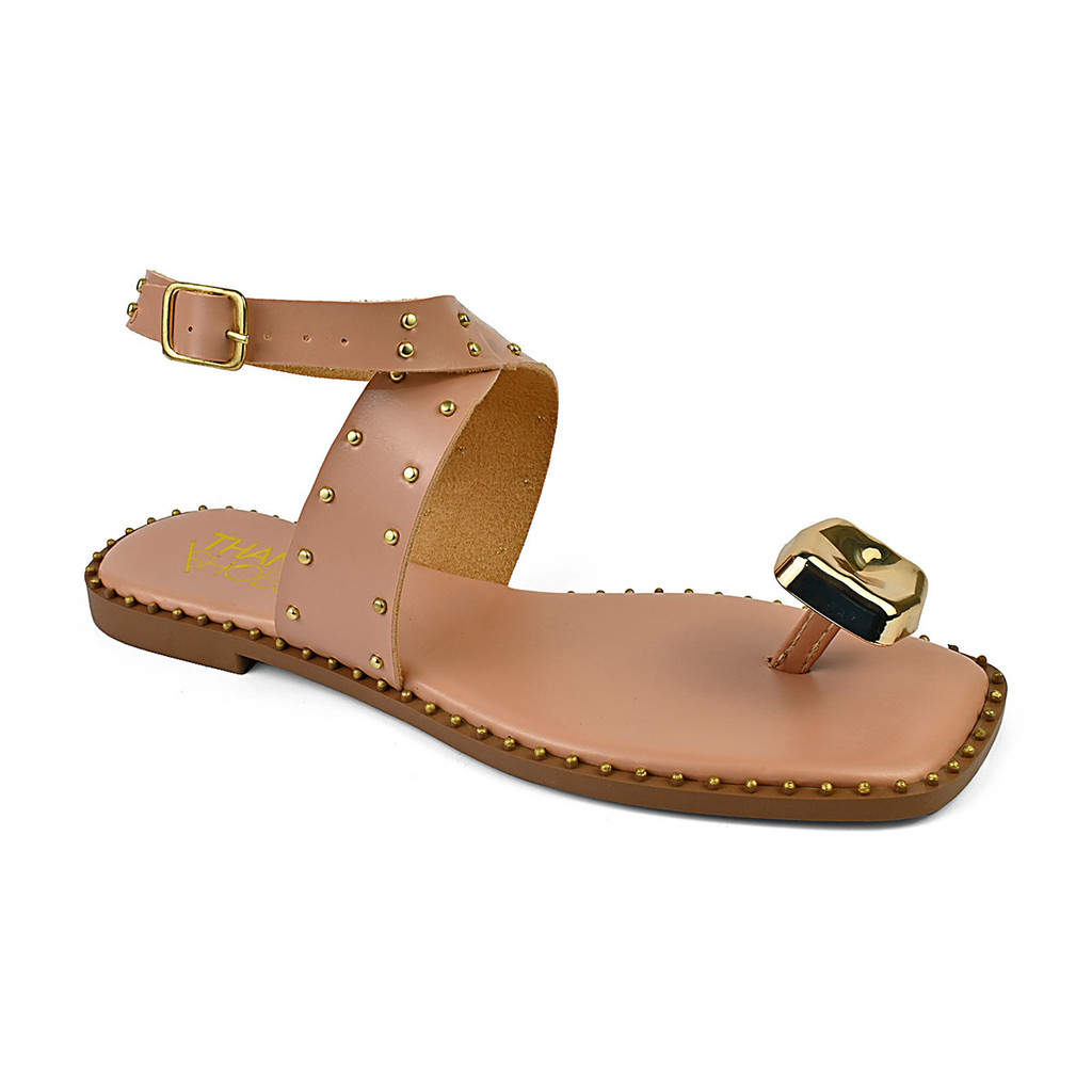 Sandália Rasteira Feminina Com Aplique Bico Quadrado Ref 41022 em Oferta na Shopee