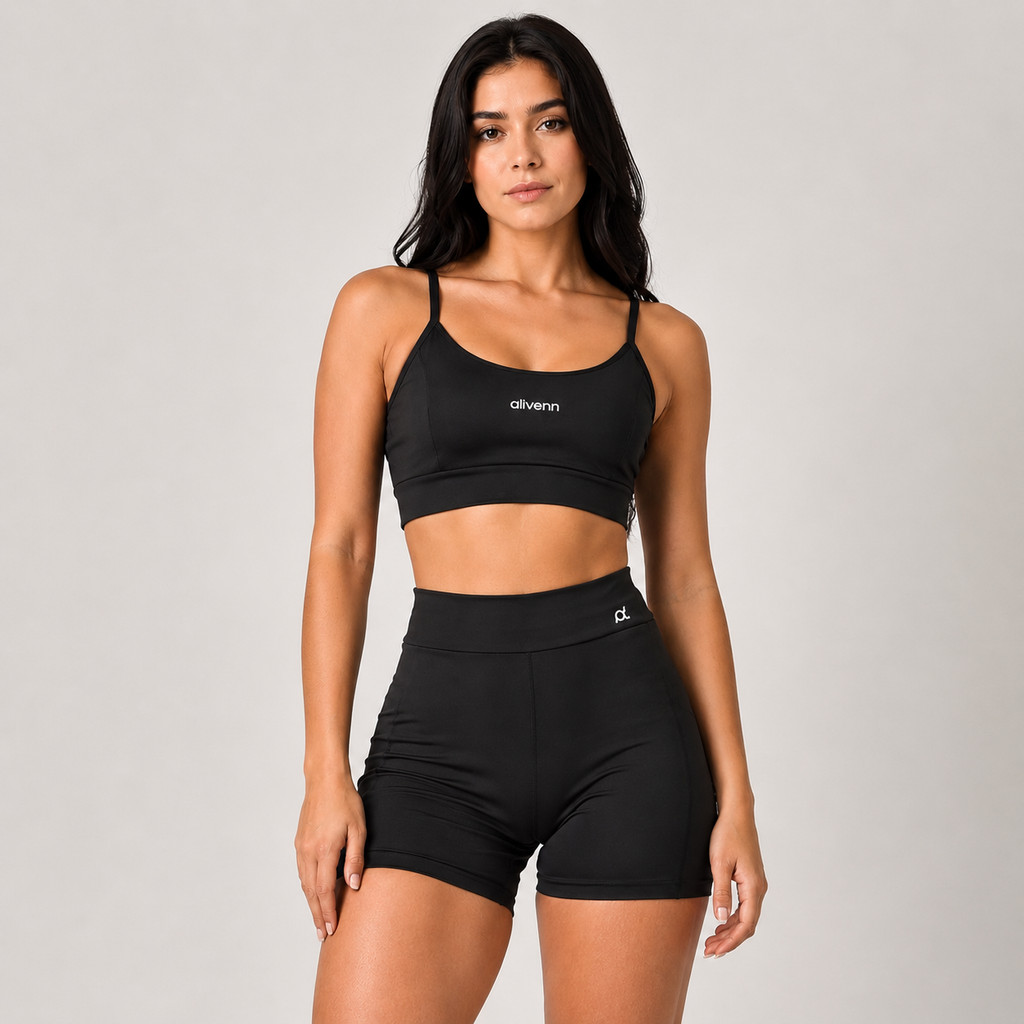 Conjunto Fitness Zero Transparencia Top Alça Alta Compressão + Short Bolso Lateral Cintura Altoa Minimalista Academia — imagem 2 de 2
