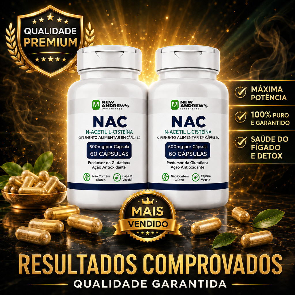 NEW ANDREWS Kit 2 Econômico NAC 600mg – N-Acetilcisteína | Imunidade & Fígado Saudável| Precursor da Glutationa 120 Caps