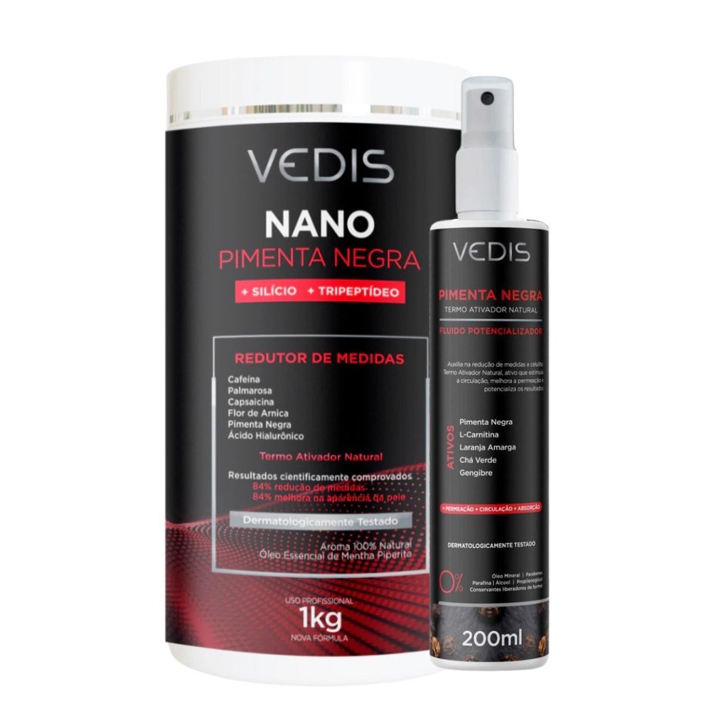 Kit Creme E Fluido Pimenta Negra Massagem Redutora Vedis 2 itens