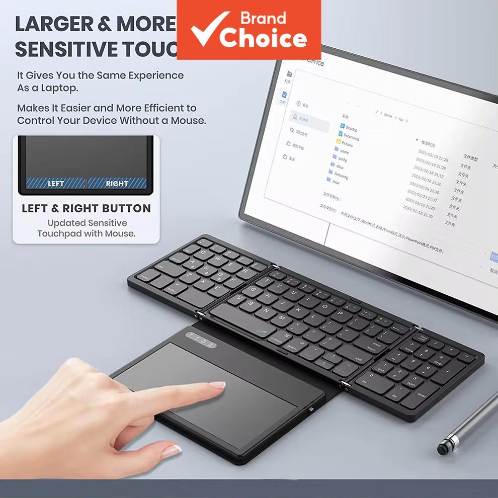 Teclado sem fio dobrável recarregável com touchpad portátil mini para multi-dispositivos