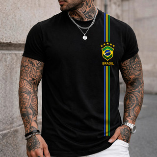 Camiseta Masculina Blusa Brasil 3 Listras T-shirt Verão Manga Curta Camisa Algodão Premium TrendBox Mania