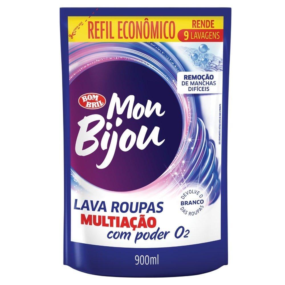 Sabão Liquido Mon Bijou Lava Roupas Refil Multiação Azul 900ml - Embalagem com 12 Unidades