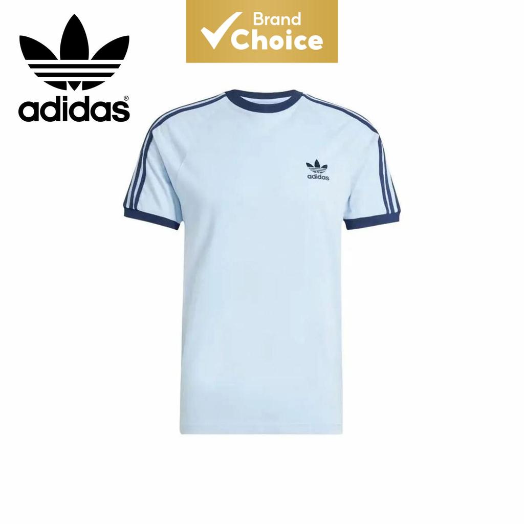 Adidas Originals adicolor Série Logotipo Listras Moletom Gola Redonda Camiseta Unissex Manga Curta Azul