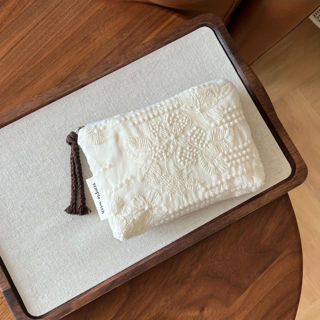 1 bolsa de tecido Suzi, bolsa de maquiagem vintage bordada com renda francesa, bolsa para guardar absorventes higiênicos