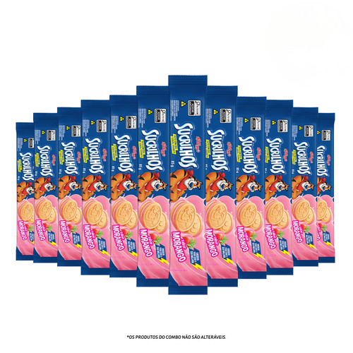 Combo Biscoito Recheado Sucrilhos Morango 85g 12 unidades