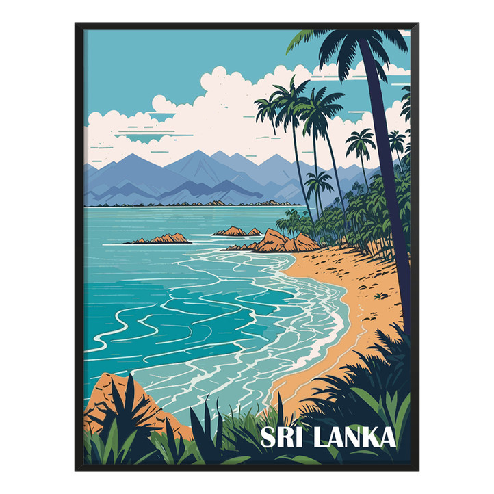 Quadro Decorativo Playa Sri Lanka Palmeras Montaña Decoração Presente Sala Quarto