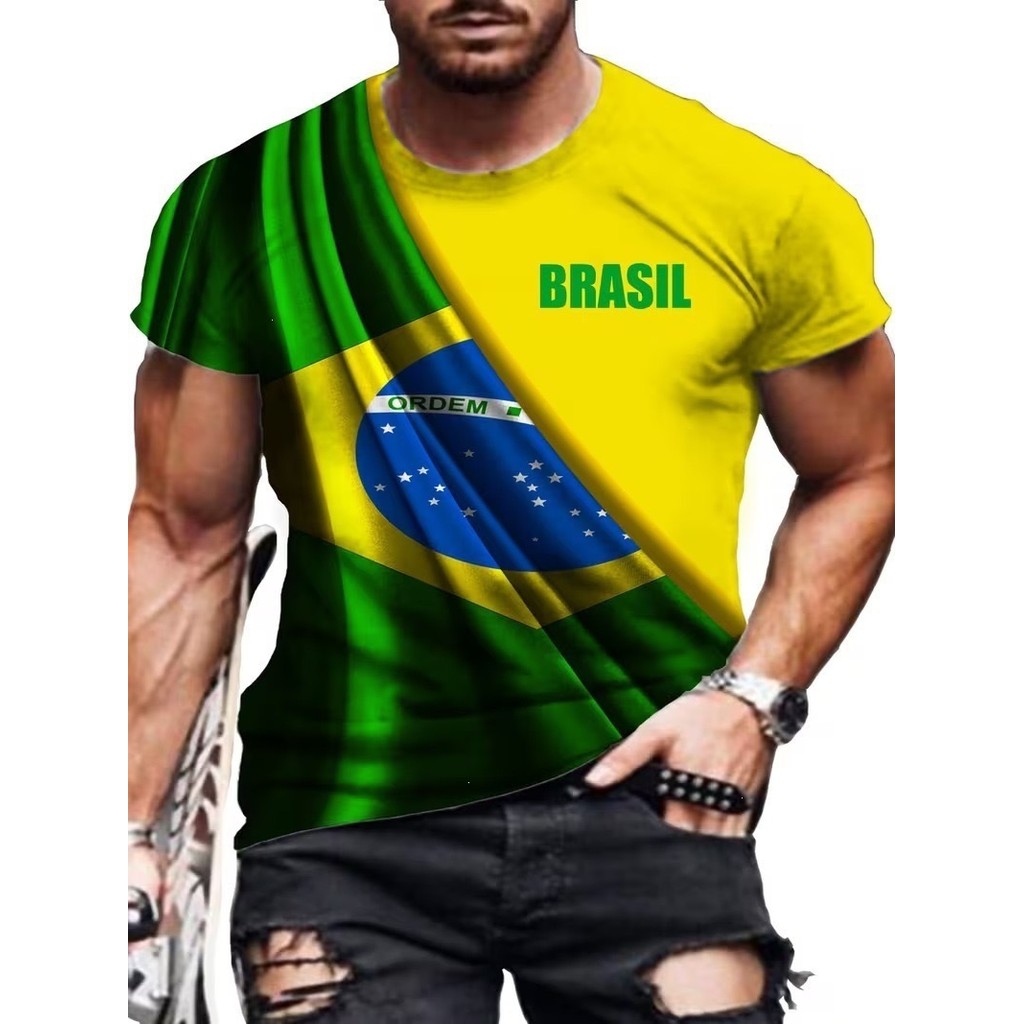 2026 Copa do Mundo Brasil Camiseta de Futebol 3D Impressão Digital de Manga Curta Cross-Border Camisa Esportiva Masculin