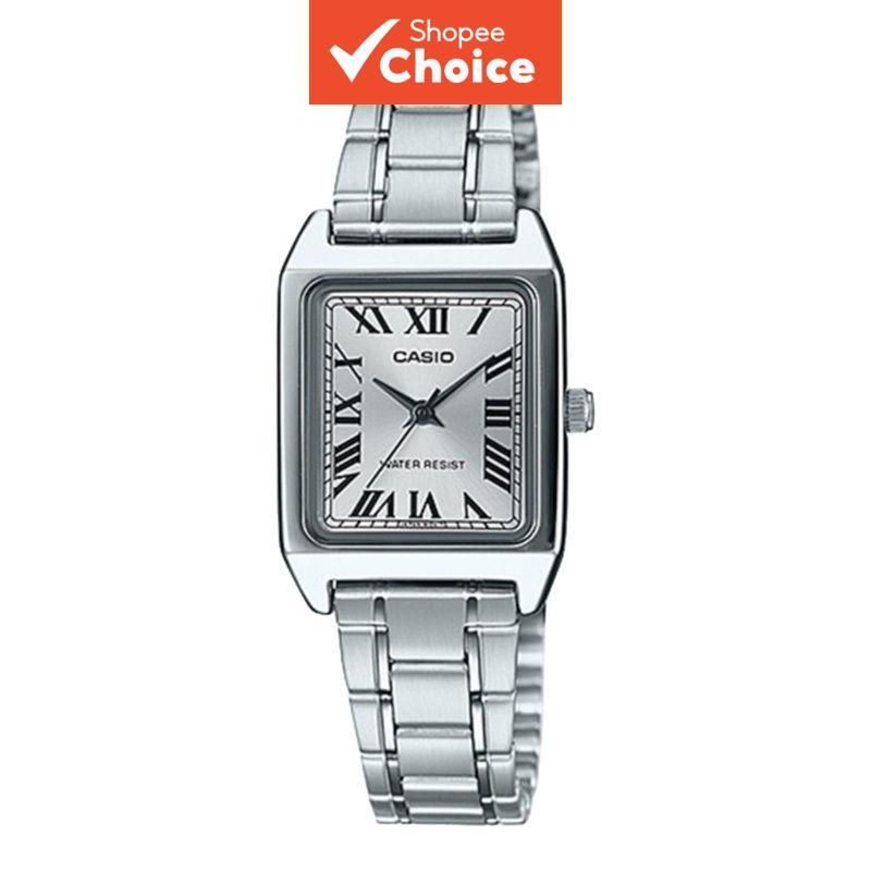 Relógio feminino Casio modelo LTP-V007D-7B, pulseira de aço, caixa pequena quadrada, design retrô, resistente à água,