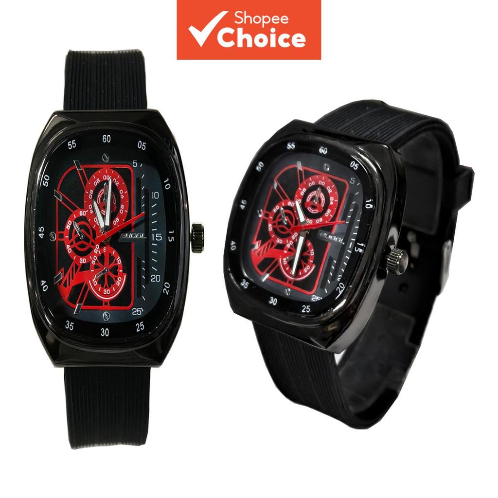 Relógio Masculino de Quartzo com Mostrador Decorativo em Engrenagem Vazada, Pulseira de Silicone e Caixa Tonneau