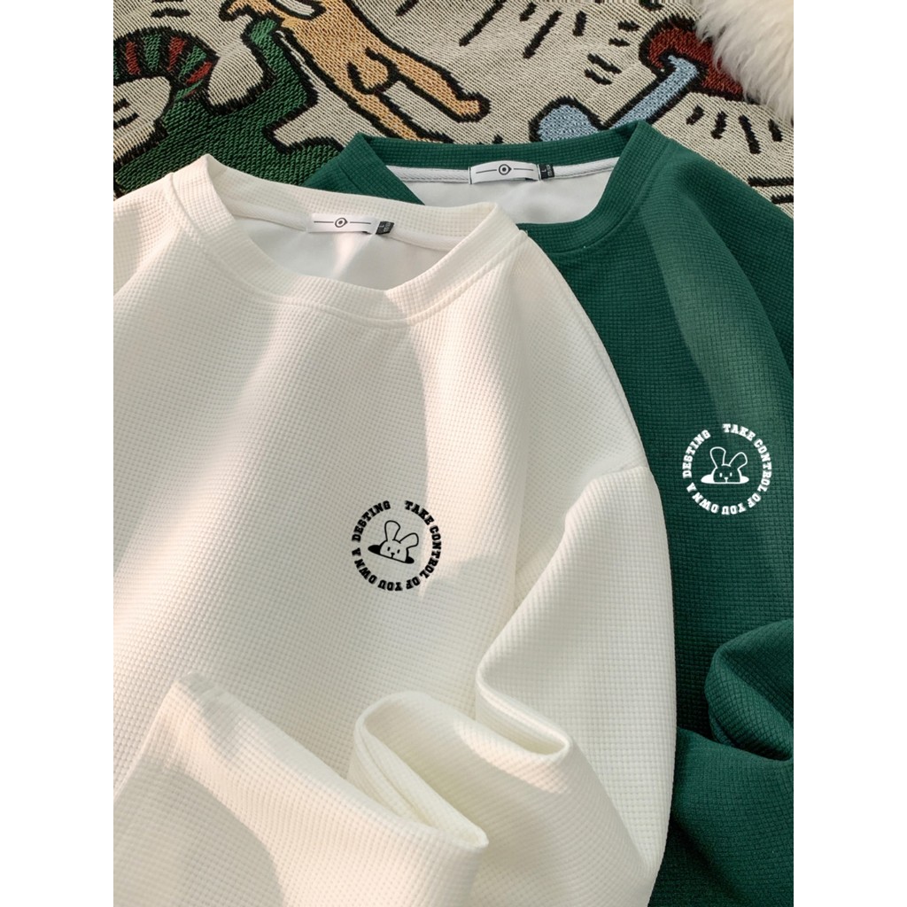 Waffle moletom masculino primavera outono estilo americano na moda All-Match pesado manga comprida camiseta tamanho gran