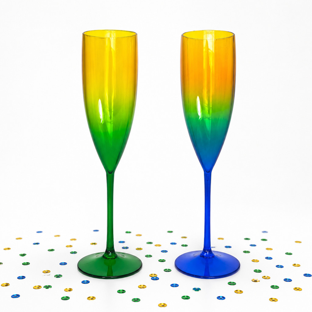Kit 6 Taças Champanhe Acrílico 160ml Aqcua Copa Brasil Chandon Futebol Comemoração Jogo Festas