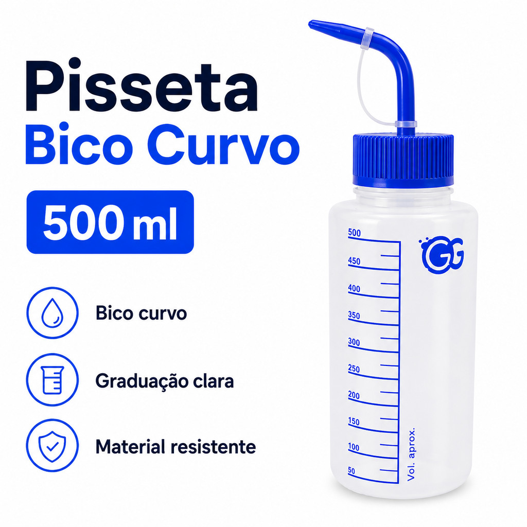 Pisseta Graduada Bico Curvo 500ml Almotolia Frasco Plástico Laboratório Dosador Líquidos