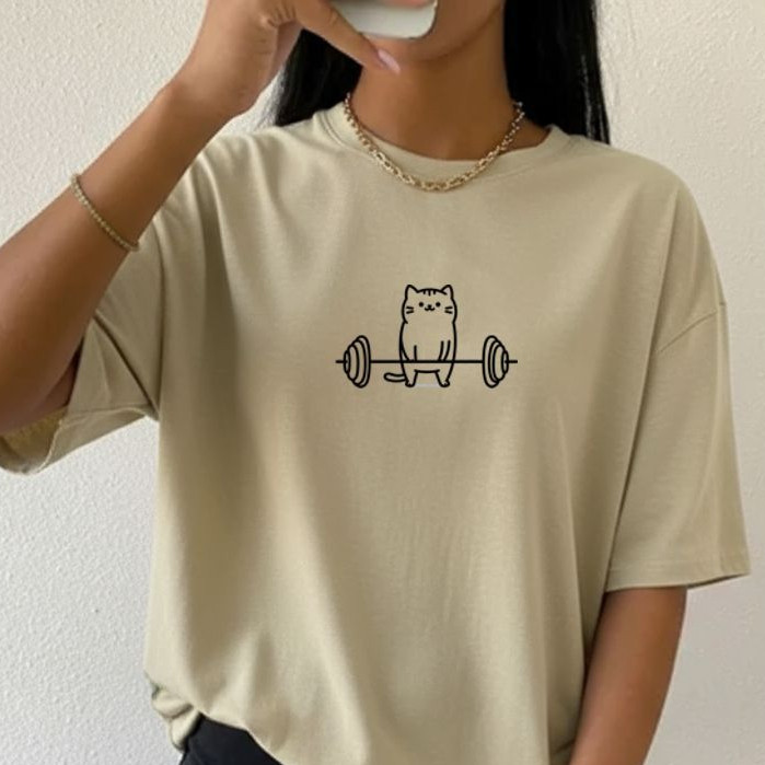 Camiseta T-shirt Caminhada Feminina 100% Algodão Academia Treino Blusinhas Estampada FOFOS GATO